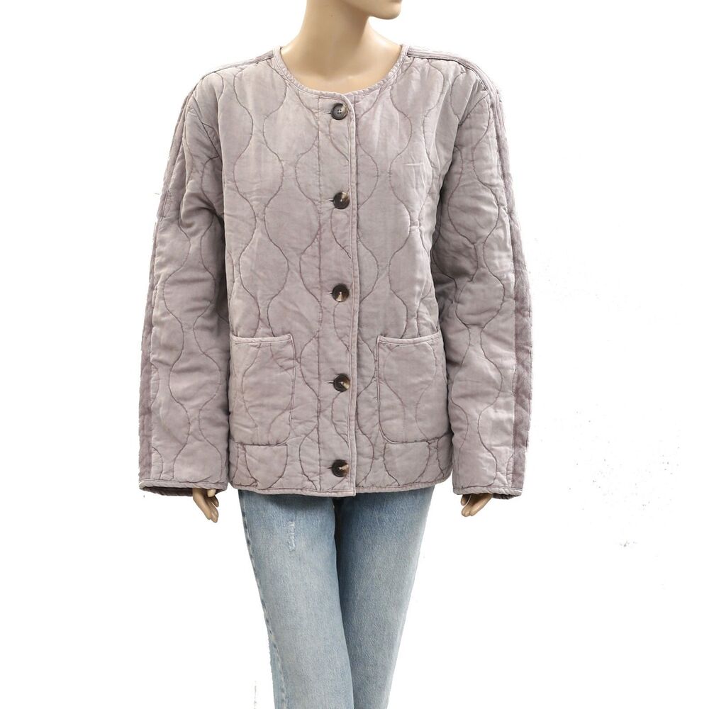 Free People Quilted Jacket Top Cardigan Long Sleeve Cotton Snowflake M 284130
